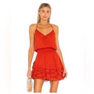 Karina Grimaldi Lucia NWT Red Lace Mini Dress Cherry Cotton Ruffle Size S